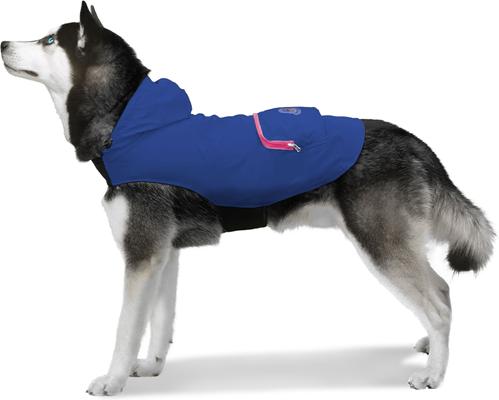 Show full view: GOO-EEZ Hooded Packable Poncho Dog Raincoat, Navy/Pink, Large slide 3 of 4
