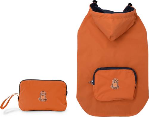 Show full view: GOO-EEZ Hooded Packable Poncho Dog Raincoat, Orange/Charcoal, X-Small slide 2 of 4