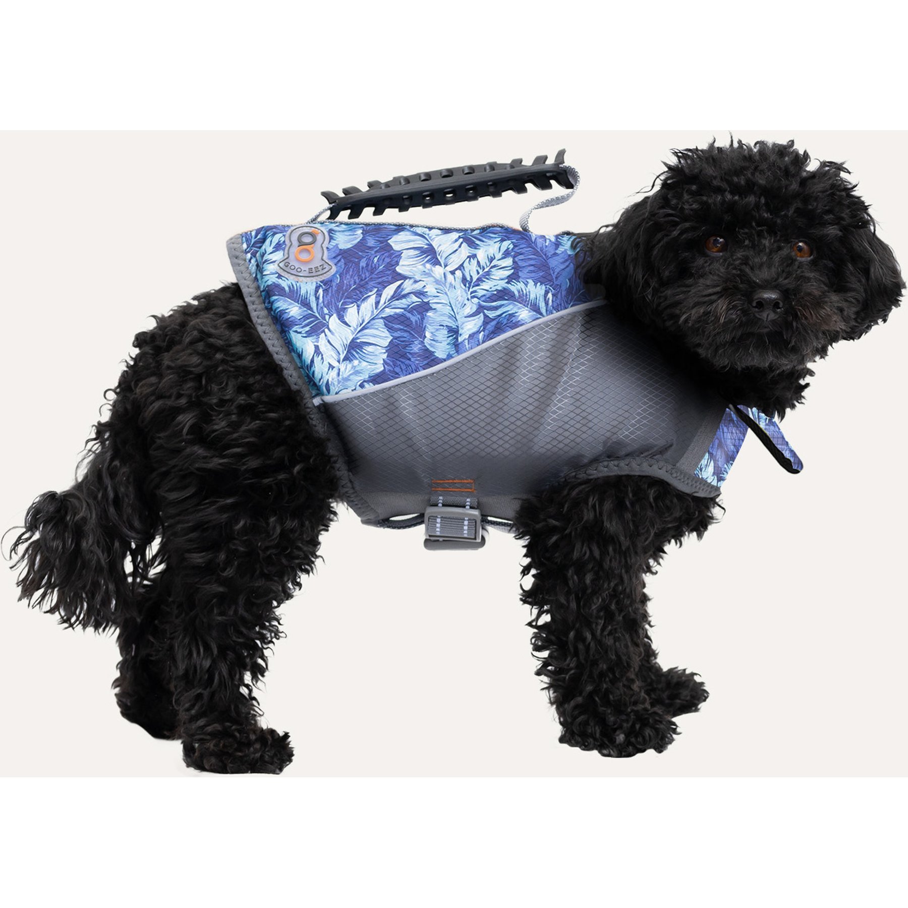 GOO-EEZ Dog Life Vest, Blue Leaf Print, Large