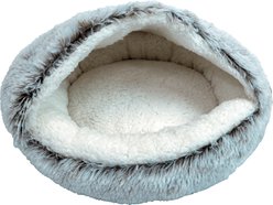 GOO-EEZ Hooded Plush Dog & Cat Bed, Light Grey, 20 x 20-in