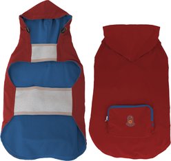 GOO-EEZ Hooded Packable Poncho Dog Raincoat, Red/Blue, XX-Large