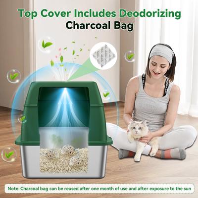 Show full view: HOMAGICO Stainless Steel Cat Litter Box, Green slide 5 of 12