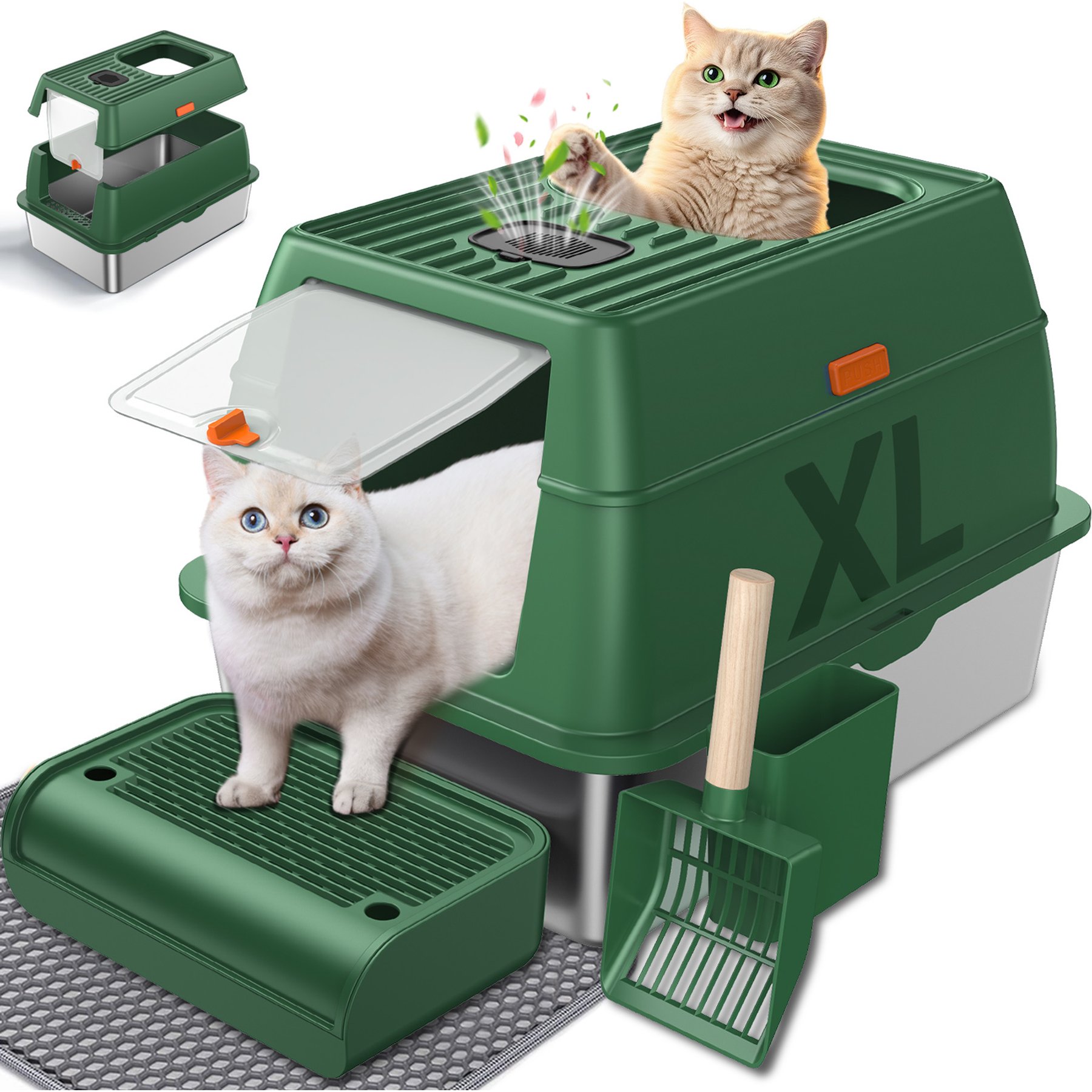 HOMAGICO Stainless Steel Cat Litter Box, Green