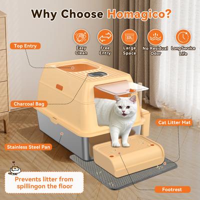 Show full view: HOMAGICO Stainless Steel Cat Litter Box, Beige slide 5 of 10