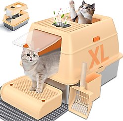 HOMAGICO Stainless Steel Cat Litter Box, Beige
