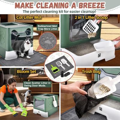 Show full view: HOMAGICO Cat Litter Box with Mat, Green slide 6 of 8