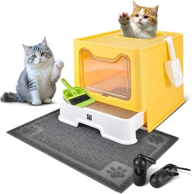 HOMAGICO HOMAGICO Cat Litter Box with Mat, Yellow