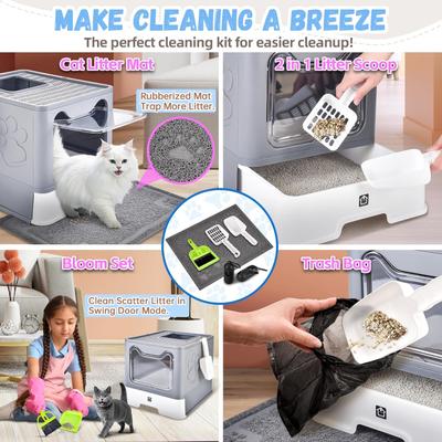 Show full view: HOMAGICO Cat Litter Box with Mat, Dark Grey slide 7 of 9