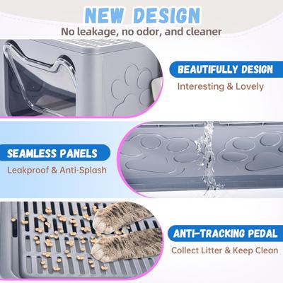 Show full view: HOMAGICO Cat Litter Box with Mat, Dark Grey slide 6 of 9