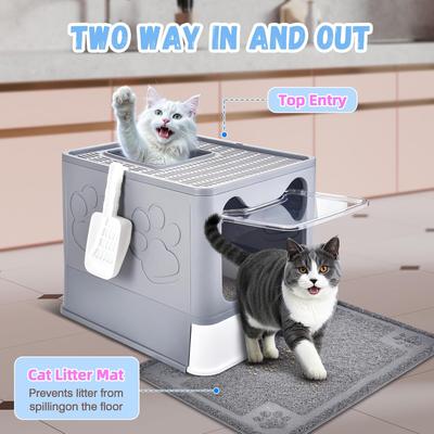 Show full view: HOMAGICO Cat Litter Box with Mat, Dark Grey slide 5 of 9