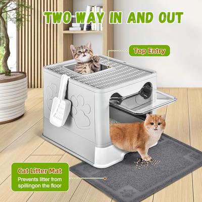 Show full view: HOMAGICO Cat Litter Box with Mat, Light Grey slide 4 of 8