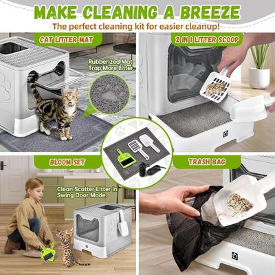 Show full view: HOMAGICO Cat Litter Box with Mat, Light Grey slide 6 of 8