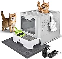 HOMAGICO Cat Litter Box with Mat, Light Grey