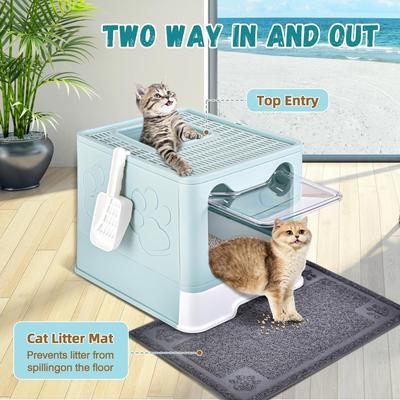 Show full view: HOMAGICO Cat Litter Box with Mat, Blue slide 4 of 8
