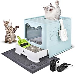 HOMAGICO Cat Litter Box with Mat, Blue
