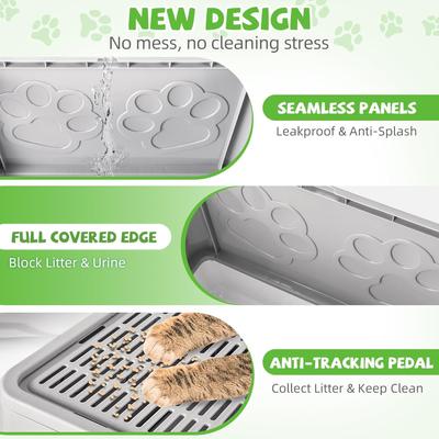 Show full view: HOMAGICO Cat Litter Box with Litter Mat, Light Grey slide 6 of 9