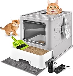 HOMAGICO Cat Litter Box with Litter Mat, Light Grey