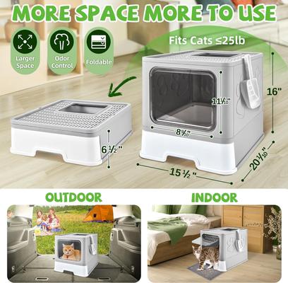 Show full view: HOMAGICO Cat Litter Box with Litter Mat, Light Grey slide 3 of 9