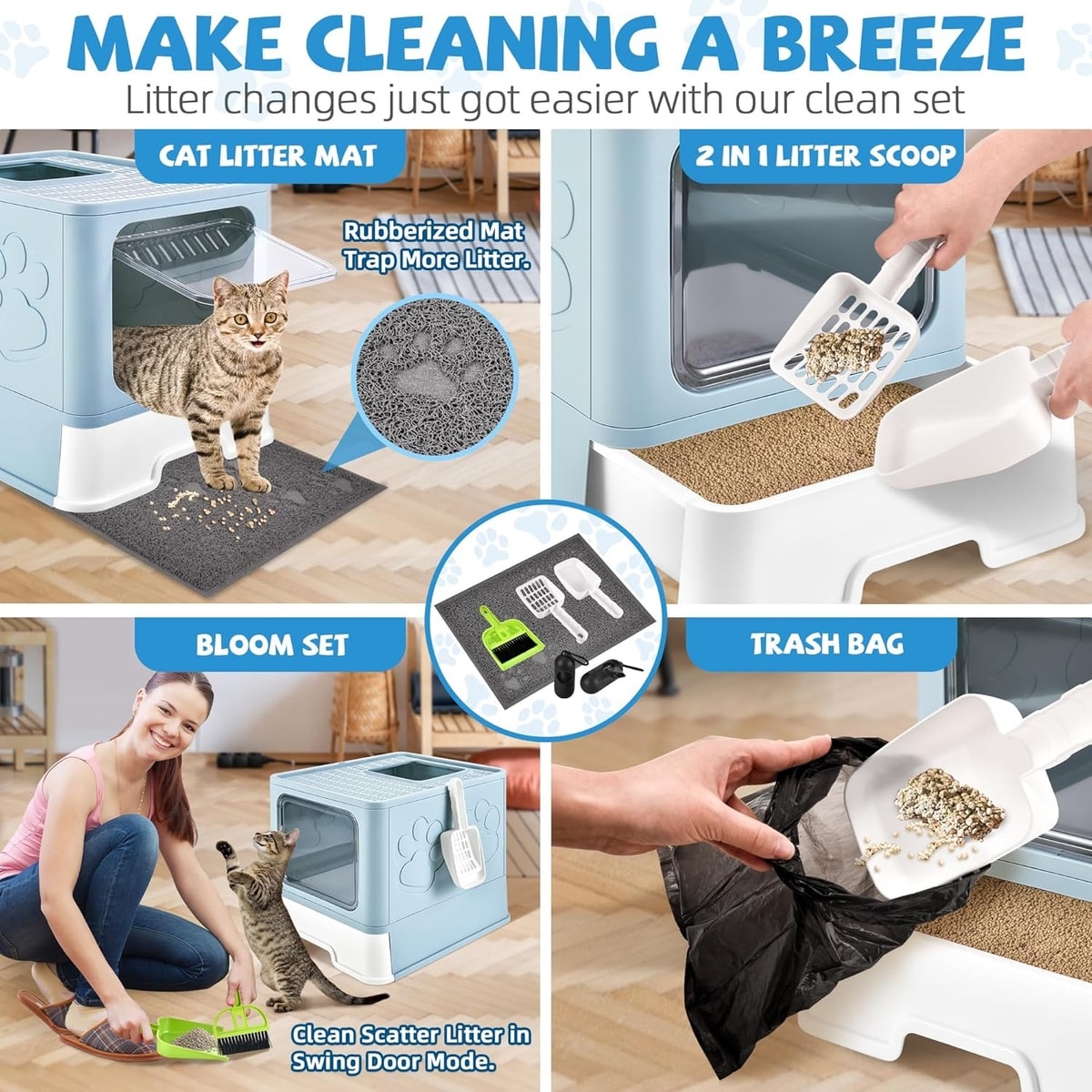 HOMAGICO Cat Litter Box with Litter Mat, Light Blue - Chewy.com