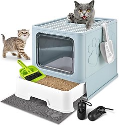 HOMAGICO Cat Litter Box with Litter Mat, Light Blue