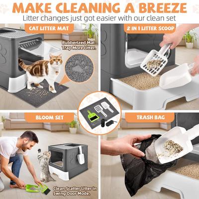 Show full view: HOMAGICO Cat Litter Box with Litter Mat, Dark Grey slide 6 of 8