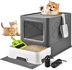 HOMAGICO Cat Litter Box with Litter Mat, Dark Grey slide 1 of 6