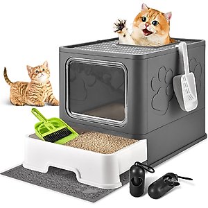 HOMAGICO Cat Litter Box with Litter Mat, Dark Grey