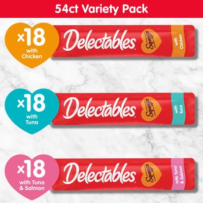 Show full view: Hartz Delectables Squeeze Up Chicken, Tuna, Tuna & Salmon Variety Pack Grain-Free Lickable Cat Treats, 0.5-oz tube, 54 count slide 7 of 10
