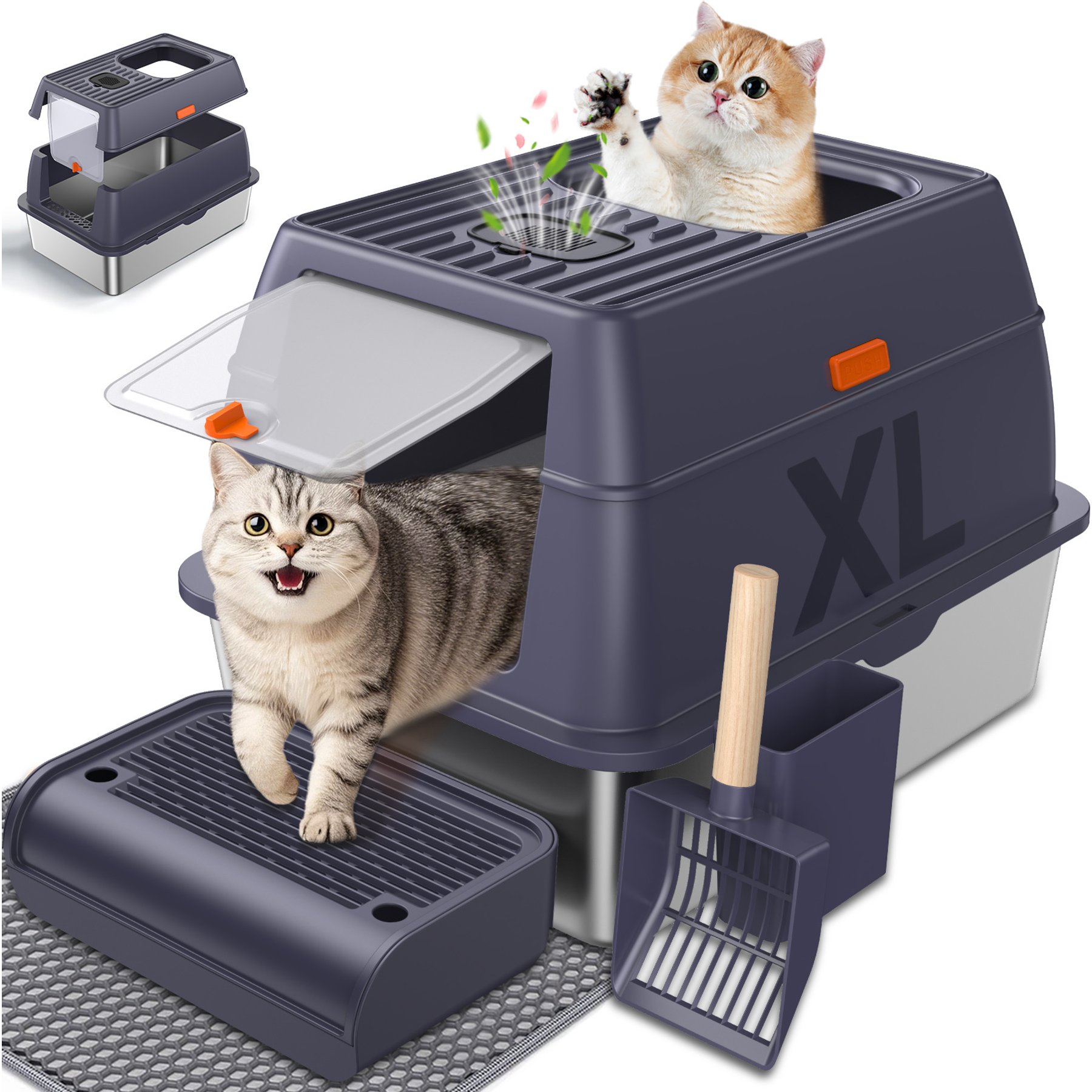 HOMAGICO Stainless Steel Cat Litter Box, Dark Purple