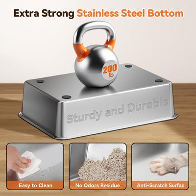 Show full view: HOMAGICO Stainless Steel Cat Litter Box, Beige slide 7 of 10