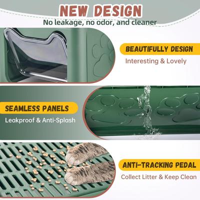 Show full view: HOMAGICO Cat Litter Box with Mat, Green slide 5 of 8