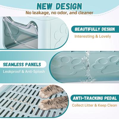 Show full view: HOMAGICO Cat Litter Box with Mat, Blue slide 5 of 8