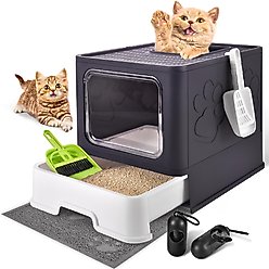 HOMAGICO Cat Litter Box with Litter Mat, Dark Purple