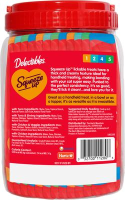 Show full view: Hartz Delectables Squeeze Up 4-Flavor Variety Pack Grain-Free Lickable Cat Treats, 0.5-oz tube, 48 count slide 8 of 12