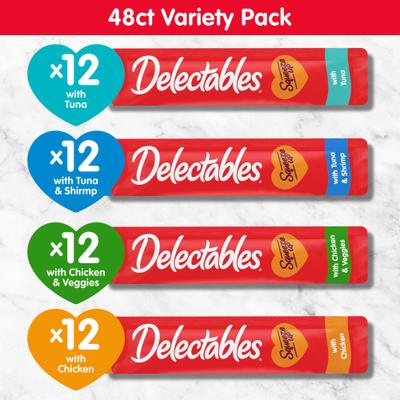 Show full view: Hartz Delectables Squeeze Up 4-Flavor Variety Pack Grain-Free Lickable Cat Treats, 0.5-oz tube, 48 count slide 7 of 12