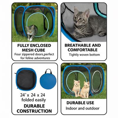 Show full view: Pet Fit For Life Mesh Popup Cube Outdoor Cat House, Blue, Medium slide 5 of 7