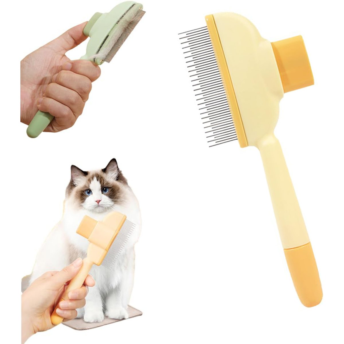 Uno Purr Dual Length Stainless Teeth Cat Grooming Comb, Yellow