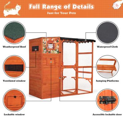 Show full view: Coziwow Catio Wooden Outdoor Cat Playpen, Orange, Large slide 6 of 7