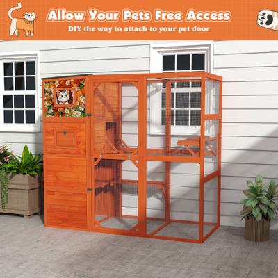 Show full view: Coziwow Catio Wooden Outdoor Cat Playpen, Orange, Large slide 4 of 7