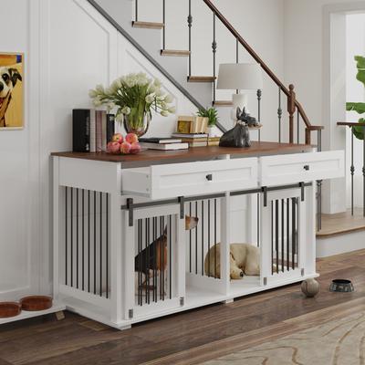 Show full view: Cesicia Wooden Dog Kennel with Two Drawers, Brown & White, Large slide 4 of 7
