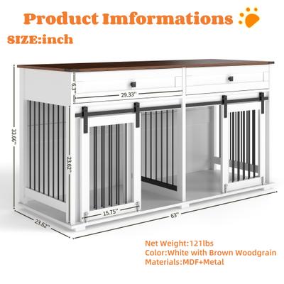 Show full view: Cesicia Wooden Dog Kennel with Two Drawers, Brown & White, Large slide 7 of 7
