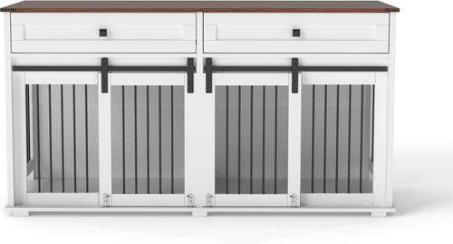 Show full view: Cesicia Wooden Dog Kennel with Two Drawers, Brown & White, Large slide 5 of 7