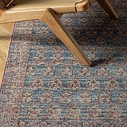 Revival Rugs Noix Area Rug, Crimson Red, Maroon, Cadmium Red, Bone Beige, Slate Gray, Prussian Blue, Baby Blue, Sandstone, Tan, Taupe, 34 x 142-in slide 1 of 8