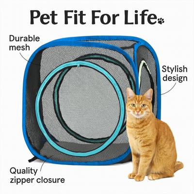 Show full view: Pet Fit For Life Mesh Popup Cube Outdoor Cat House, Blue, Medium slide 4 of 7