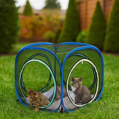 Show full view: Pet Fit For Life Mesh Popup Cube Outdoor Cat House, Blue, Medium slide 6 of 7