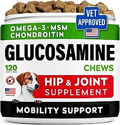 StrellaLab Glucosamine Chondroitin & Hip & Joint with Omegas 3 & Fish Oil Advanced Mobility Chew Supplement for Dogs, 120 count