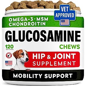 StrellaLab Glucosamine Chondroitin & Hip & Joint with Omegas 3 & Fish Oil Advanced Mobility Chew Supplement for Dogs, 120 count