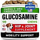StrellaLab Glucosamine Chondroitin & Hip & Joint with Omegas 3 & Fish Oil Advanced Mobility Chew Supplement for Dogs, 120 count