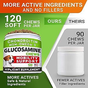 StrellaLab Glucosamine Chondroitin & Hip & Joint with Omegas 3 & Fish Oil Advanced Mobility Chew Supplement for Dogs, 120 count