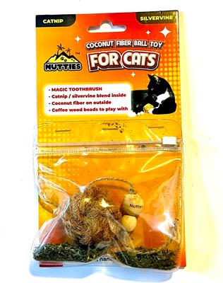 Show full view: Nutties Coconut Fiber Cat Ball Toy & Magic Toothbrush, Brown, 1 count slide 5 of 7
